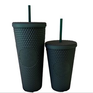 NEW Starbucks 2022 Studded Matte Dark Green 24oz & 16oz Tumbler Cold Cup Bundle